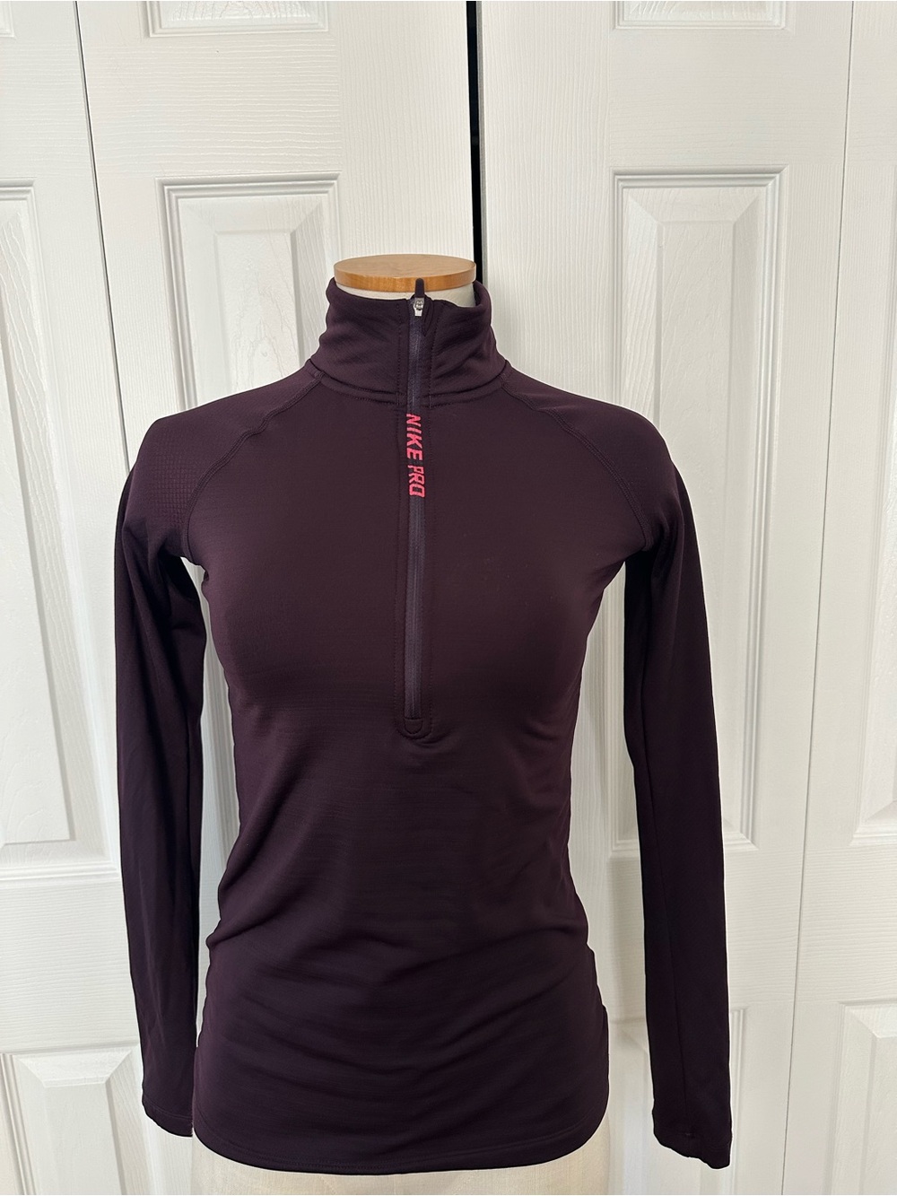 Nike Long-Sleeve Half-Zip active wear Top in Dark Plum with Pink Logo